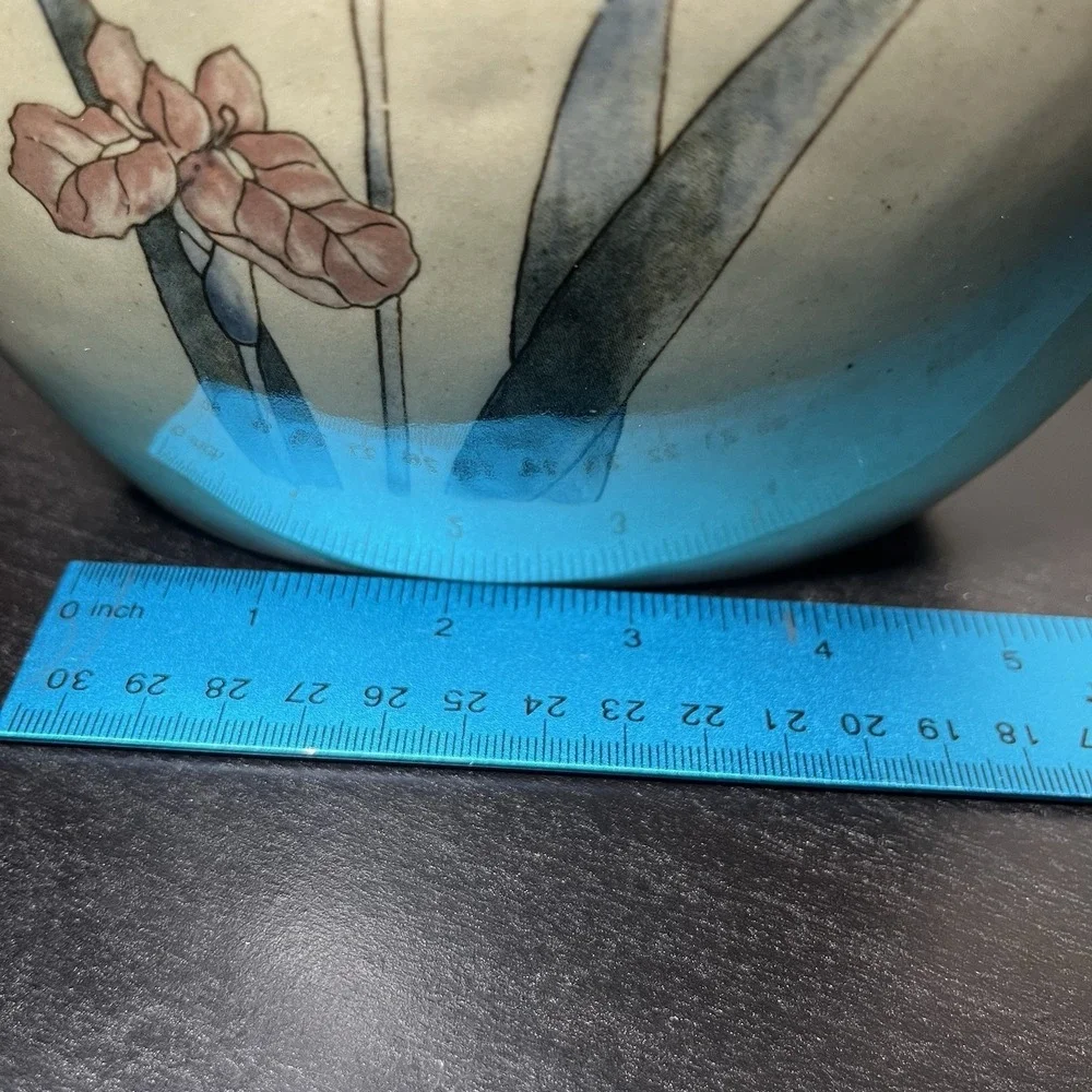Otagiri MCM Flat‎ Vase Royal Iris Handcrafted VTG Decor Floral Botanical Japan